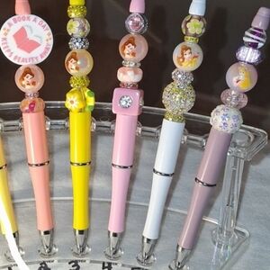 Handmade Princess Belle & Sleeping Beauty Beaded Pen-Yellow, Pink, White, Purple
